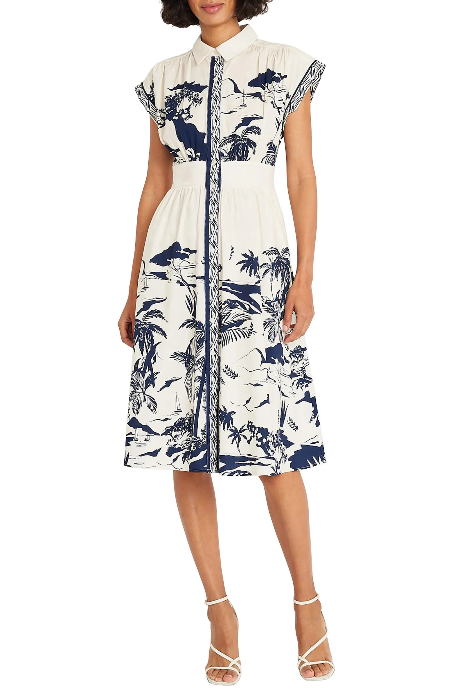 Maggy London Placed Print Stretch Cotton Midi Shirtdress | Nordstrom | Nordstrom