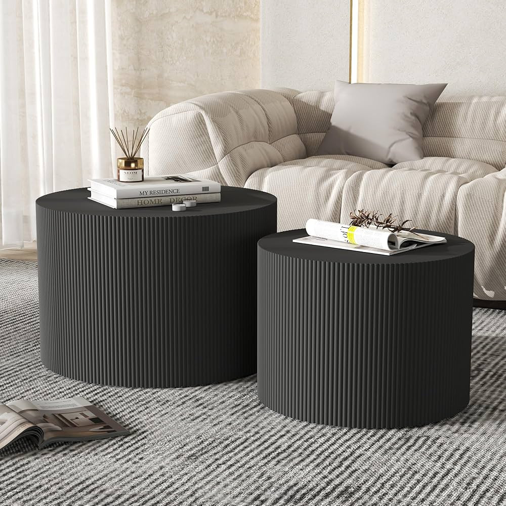 Black Round Coffee Table Set of 2, Modern Wooden Nesting Coffee Tables for Living Room, No Assemb... | Amazon (US)