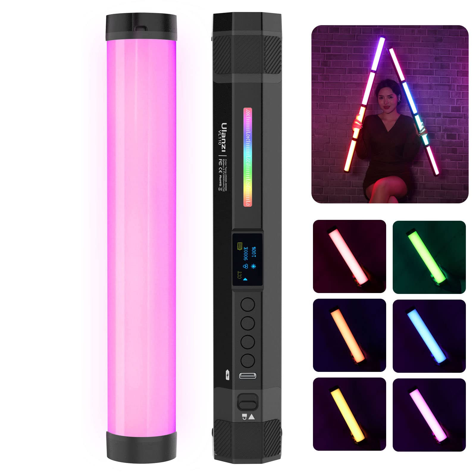 ULANZI VL110 RGB Light Wand, Handheld Light Stick Camera LED Video Tube Light Bar, 2500-9000K Dim... | Amazon (US)