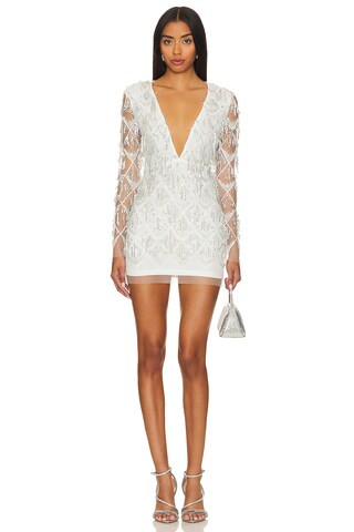 Nia Sequin Fringe Dress in White Sequin Dress Silver Sequin Dress Long Sleeve Sequin Dress Outfit | Revolve Clothing (Global)