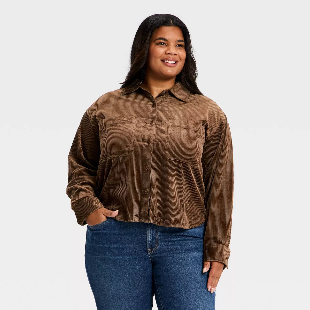Women's Long Sleeve Cropped Corduroy Collared Neck Button-Down Shirt - Universal Thread™ | Target