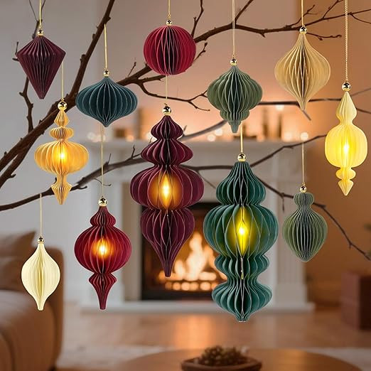 Large Paper Christmas Party Decorations, 12Pcs Honeycomb Paper Hanging Ornaments for Christmas Tr... | Amazon (US)