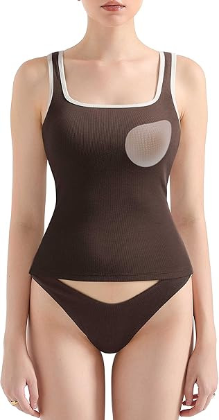 SUUKSESS Women Cotton Rib Squre Neck Tops Sleeveless Summer Padded Basic Tank Top | Amazon (US)
