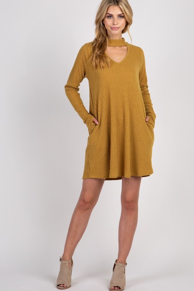 Mustard Long Sleeve Shift Dress | PinkBlush Maternity