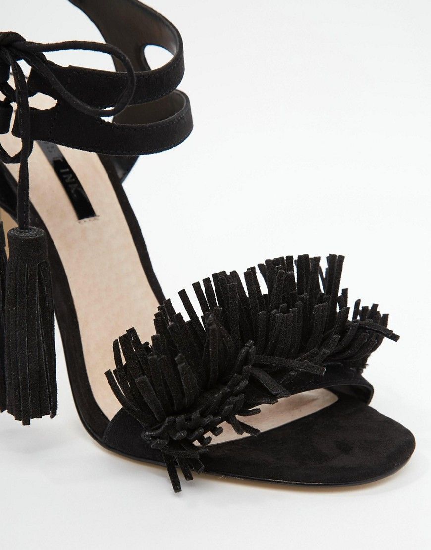 Lost Ink Ruffle Fringe Lace Up High Heeled Sandals | ASOS UK