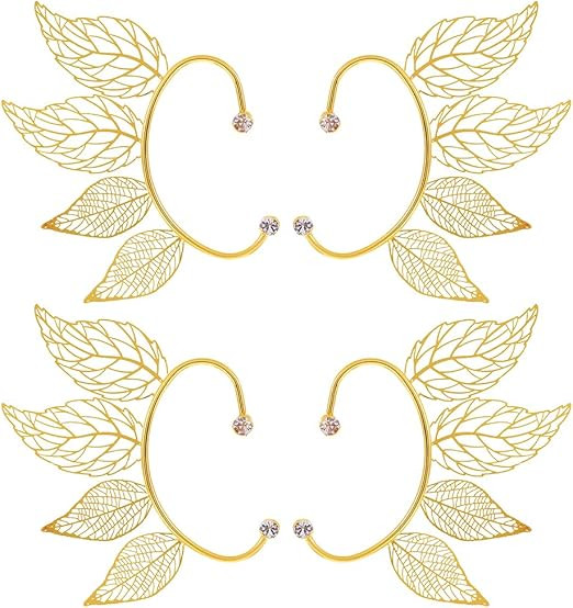 Pack of 4 Ear Cuffs Non-Piercing Adjustable Clip On Cartilage Leaf Wrap Elves Ear Cuff Golden Bra... | Amazon (DE)