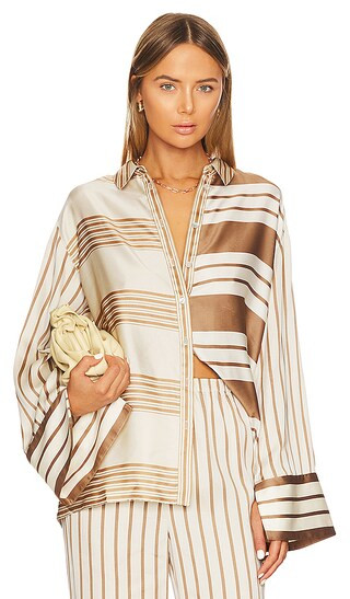 The Katy Blouse in Brown & Ivory Stripe | Revolve Clothing (Global)
