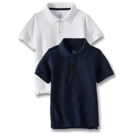 Toddler Boys School Uniform Short Sleeve Double Pique Polo, 2-Pack Value Bundle | Walmart (US)