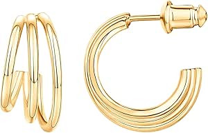PAVOI 14K Gold Plated Sterling Silver Post Split Huggie Earrings | Rose/White/Yellow Gold Earring... | Amazon (US)