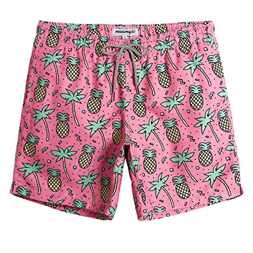 maamgic Mens Swim Trunks Quick Dry Swim Shorts with Mesh Lining Funny Swimwear Bathing Suits 7inch Pineapple Palm Tree Pink X-Small | Amazon (US)