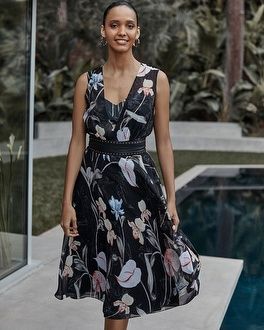 Sleeveless Floral Overlay Midi Dress | White House Black Market