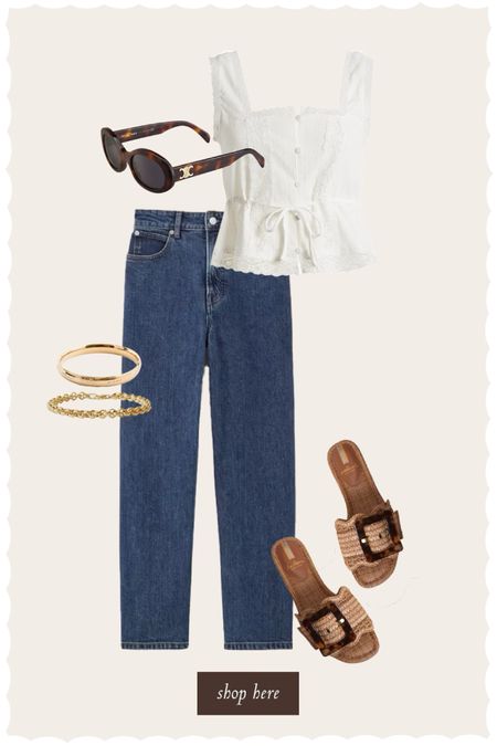 Simple summer outfit. Embroidered blouse and dark wash denim dresses up with a few staple accessories. 

#LTKSeasonal