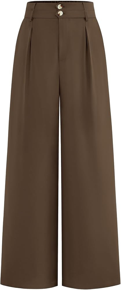 CFLONGE Women Wide Leg Dress Pants High Waist Work Trousers Button Pleated Slacks Palazzo Pants B... | Amazon (US)
