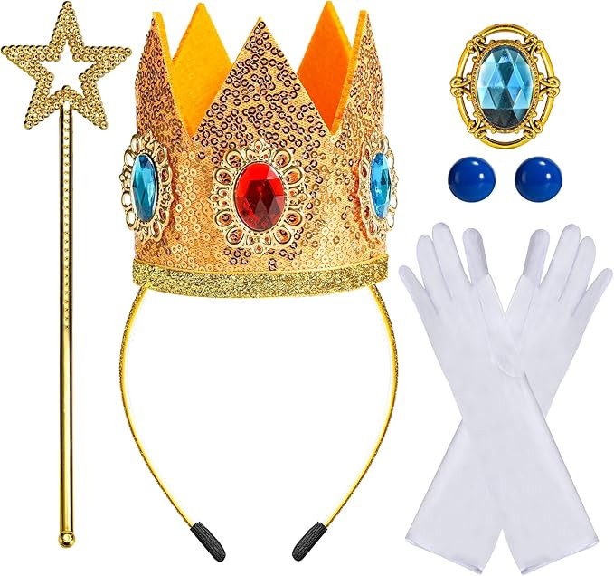 5PCS Princess Crown Accessories, Princess Tiara Headband/Wand/Gloves/Brooch/Earrings for Girls Wo... | Amazon (US)
