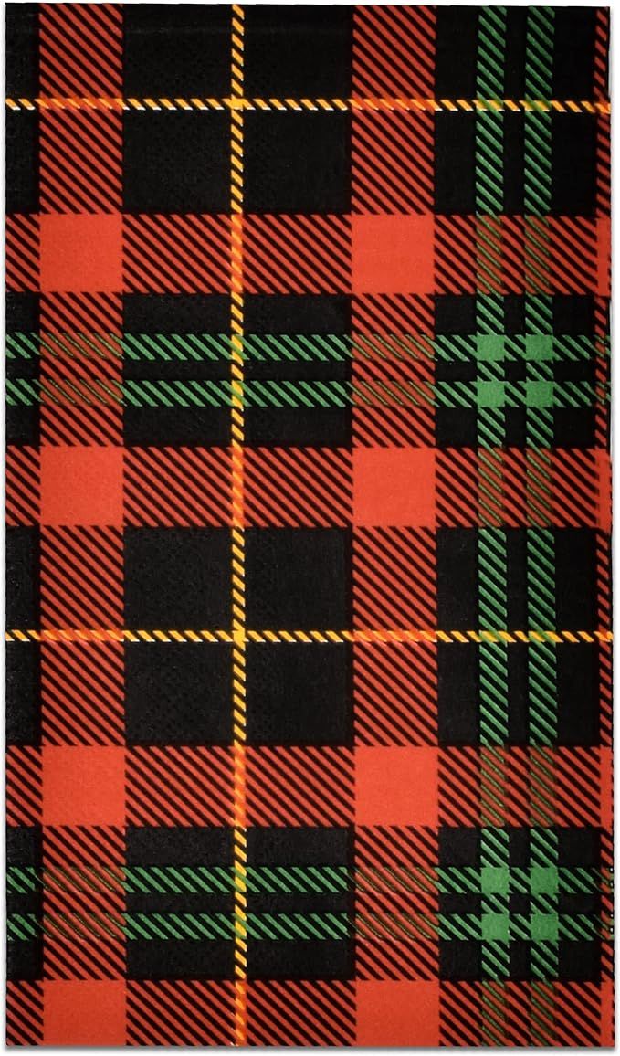 Amazon.com: 100 Christmas Plaid Guest Napkins Disposable Paper Red and Green Checkered Gingham Di... | Amazon (US)