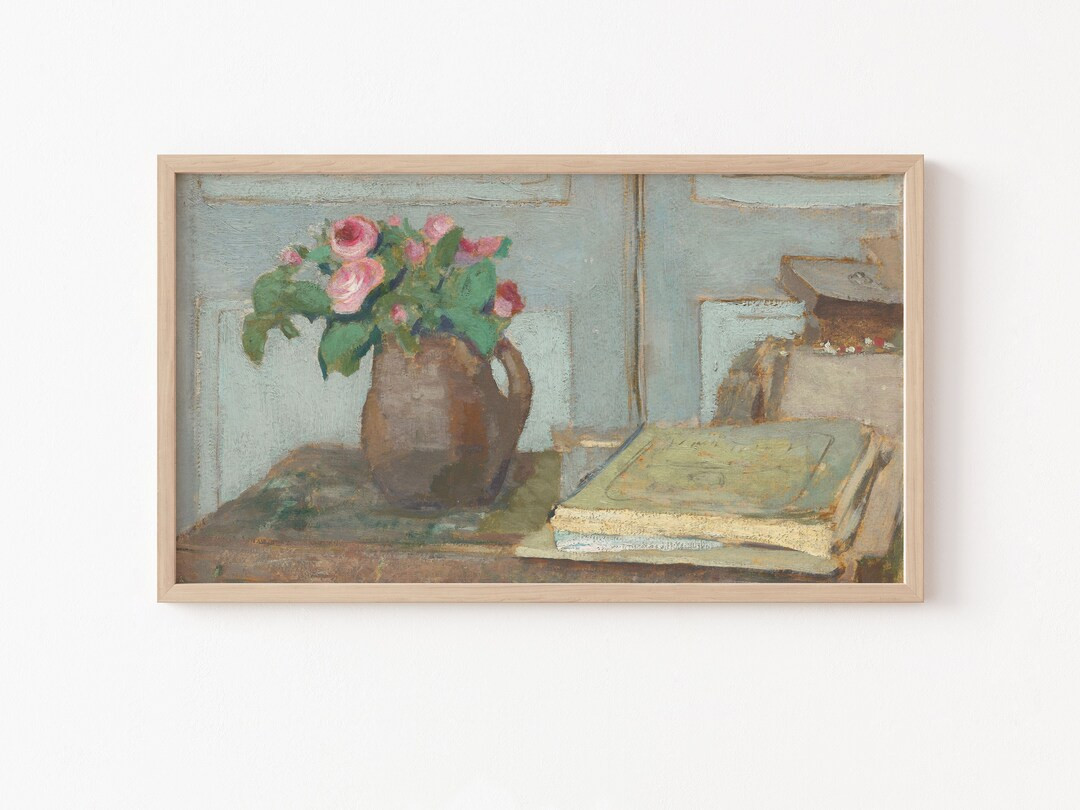Frame TV Art File, Frame TV, Vintage Oil Painting, Pink Roses, Muted Colors, Neutral, Flower, Stu... | Etsy (US)