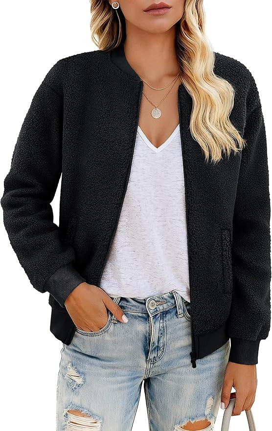 YUCOLEN Womens Sherpa Jacket Fleece Bomber Jacket Zip Up Teddy Coat Long Sleeve Winter Coat Cropp... | Amazon (US)