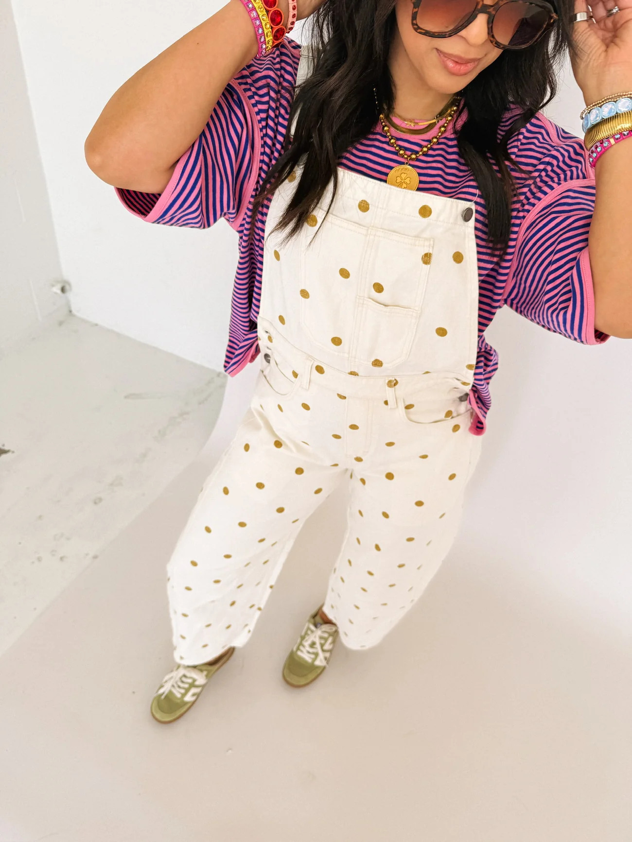 orange blossom polka dot overalls | Etta+East