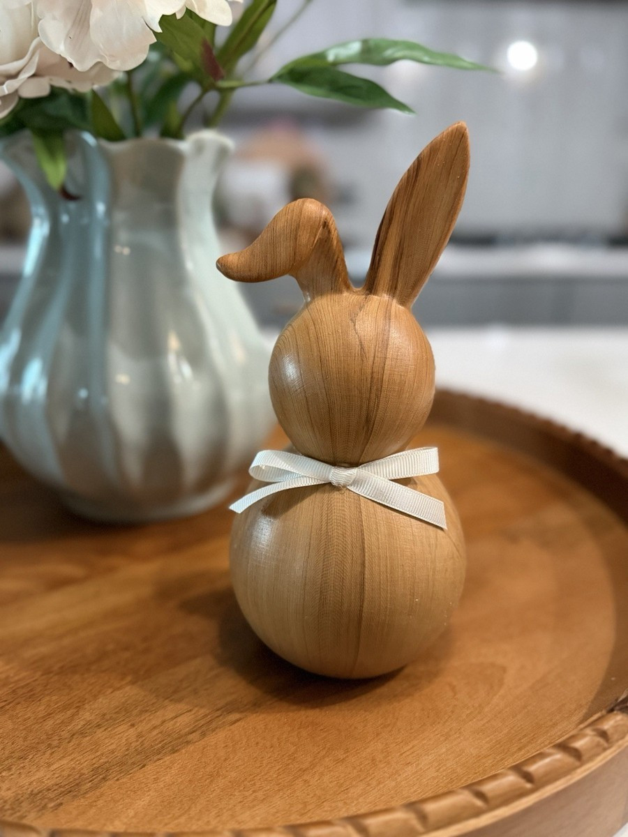 10” Wood-Look Ceramic Bunny | Neutral Pottery Barn Style Spring Decor | eBay US