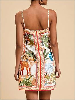 RoseSeek Women's Tropical Print Cami Dress Sleeveless Wrap V Neck Tie Knot Boho Short Dresses | Amazon (US)