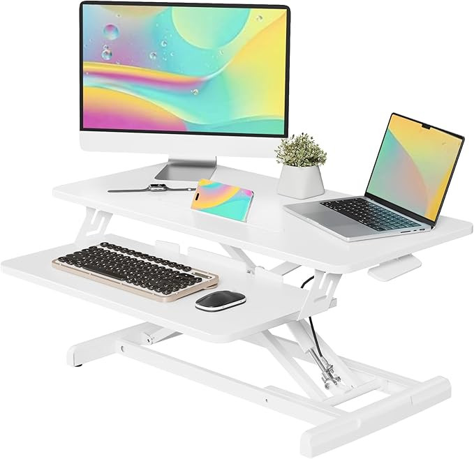 Standing Desk Converter, 32" Wide Height Adjustable Sit Stand Up Desk Riser with Keyboard Tray, D... | Amazon (US)