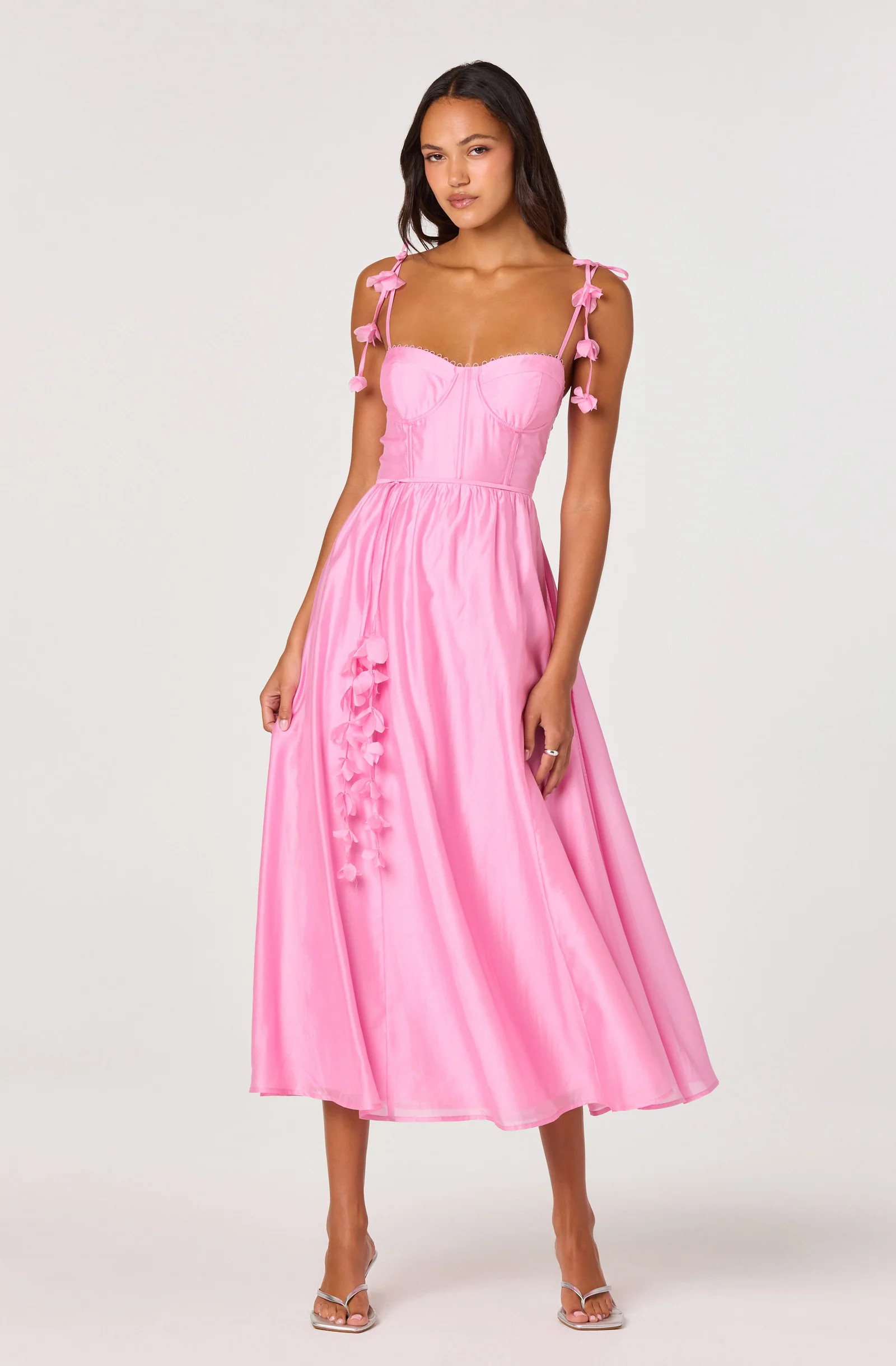 Halcyon 3D Flower Appliqué Midi Dress - Pink / XS | ASTR The Label (US)