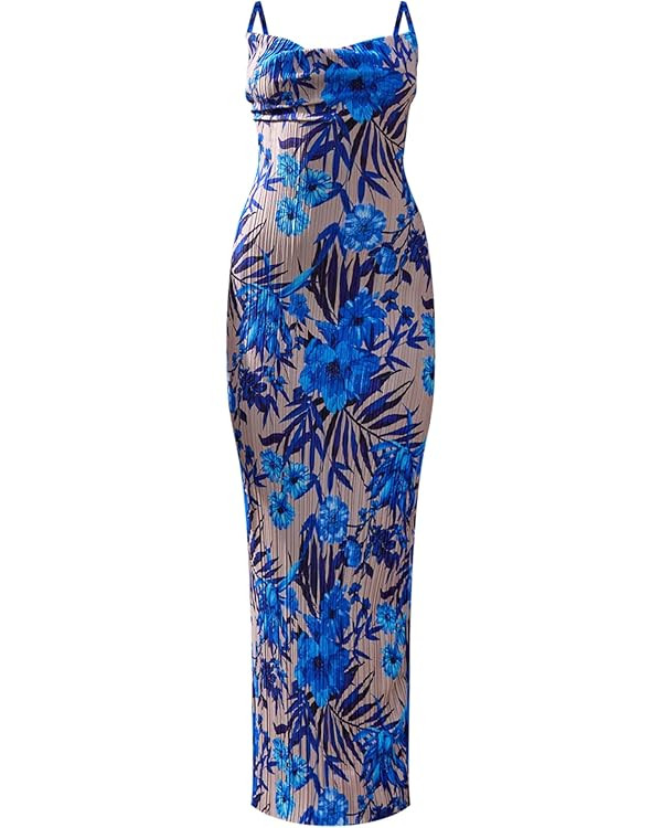 LASPIA Cowl Neck Dress Sexy Strap Shoulder Pleated Maxi Dresses Summer Wedding Guest Dresses for ... | Amazon (US)