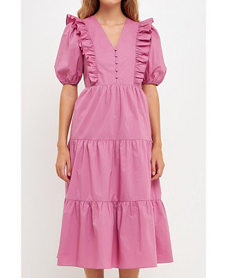 Women's Ruffle Detail Puff Sleeve Midi Dress | Macys (US)