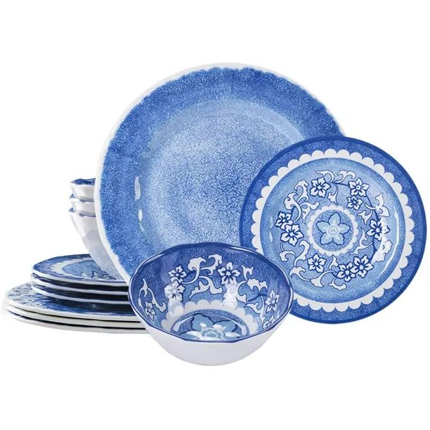 CoCorea Melamine Dinnerware Sets, 12-Piece Unbreakable Plates and Bowls, Dishwasher Safe - Ideal ... | Walmart (US)