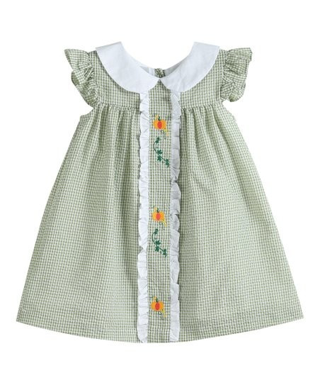 Green Gingham Pumpkin Peter Pan Collar Angel-Sleeve Dress - Infant, Toddler &amp; Girls | Zulily