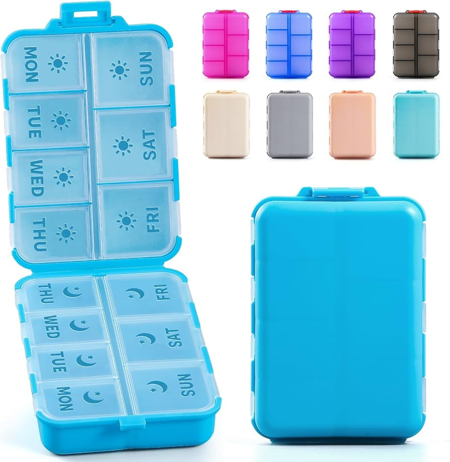 New Foldable & Double Protection Portable Weekly Pill Organizer 2 Times A Day with Etched Labels,... | Amazon (US)