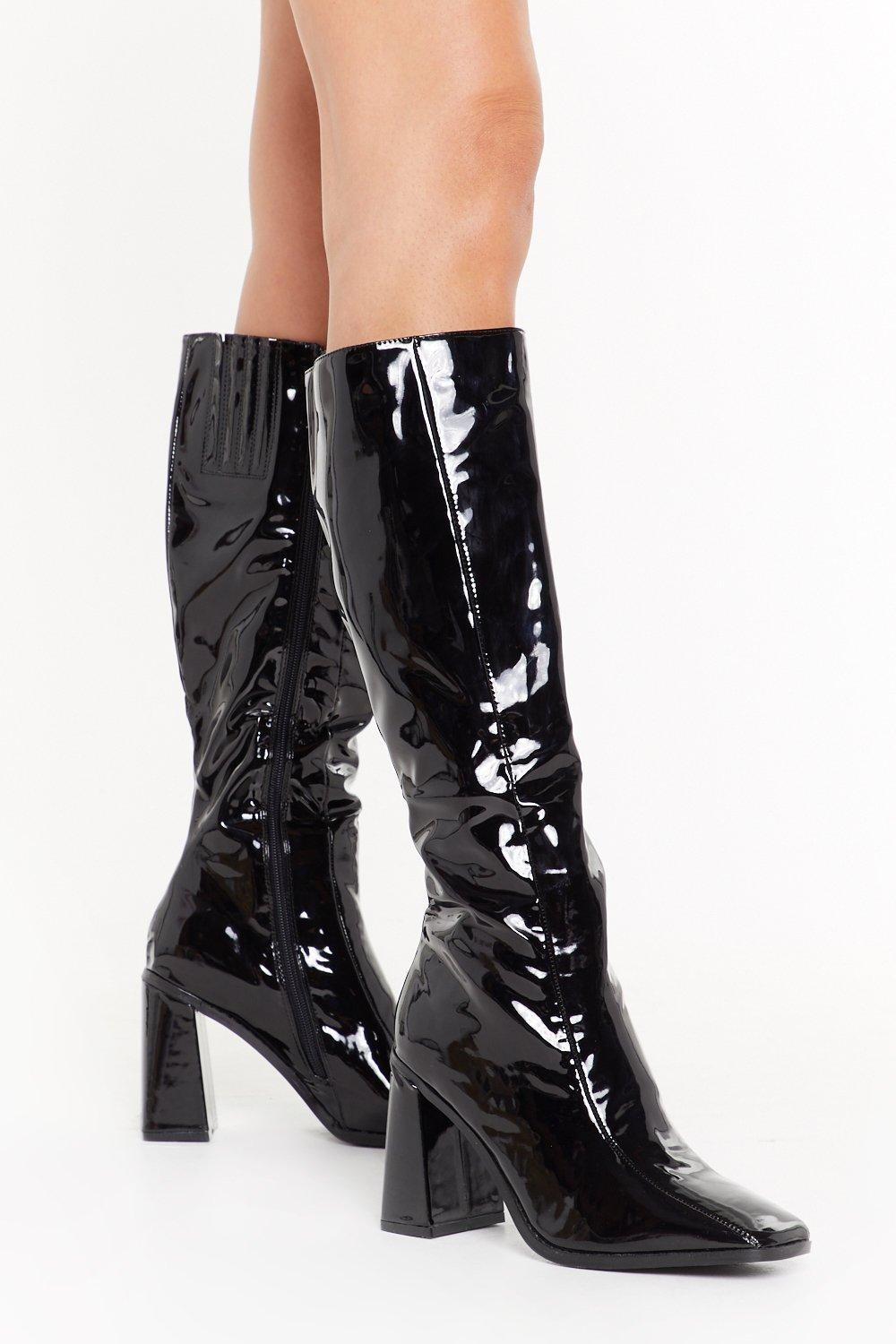 Flare for Dramatics Square Toe Patent Knee High Boots | NastyGal (US & CA)