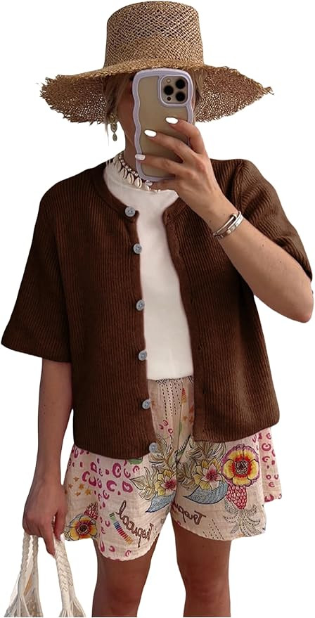 SCUSTY Women's Lightweight Cardigan Short Sleeve Button-Down Summer Cardigan Sweater | Amazon (US)
