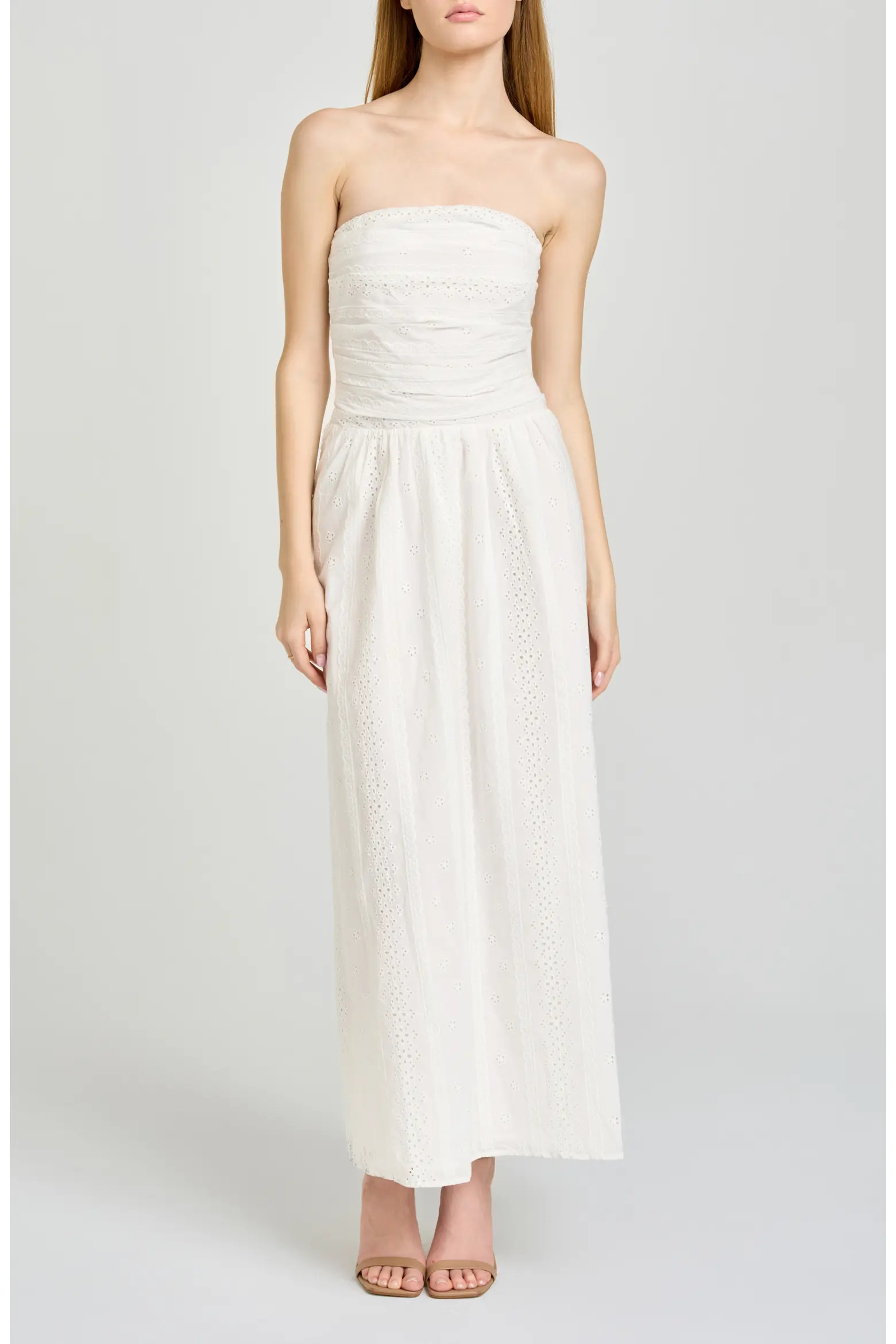 Pippa Gathered Eyelet Strapless Cotton Midi Dress (Women) | Nordstrom | Nordstrom