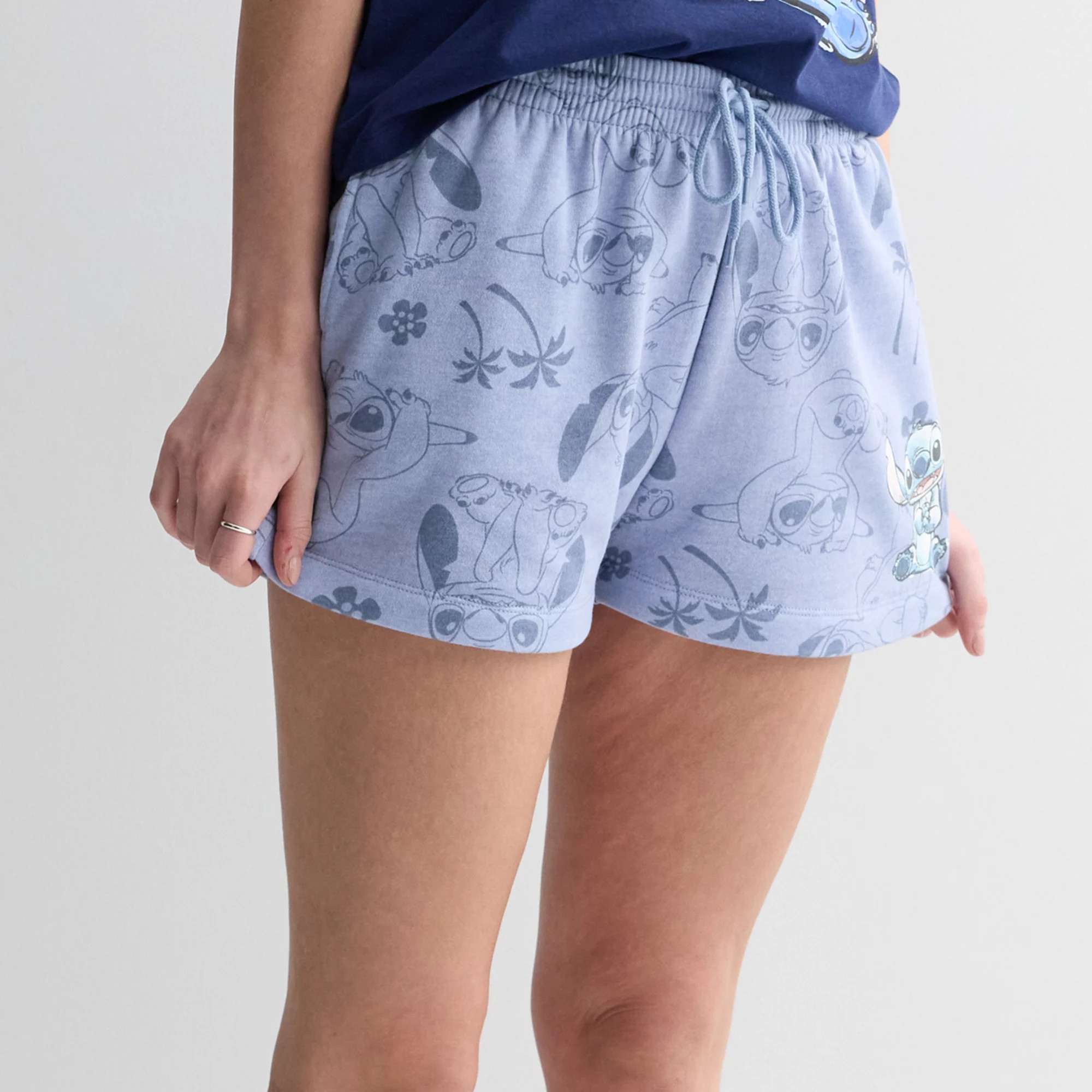Juniors' Disney's Stitch Allover Print Fleece Shorts | Kohl's