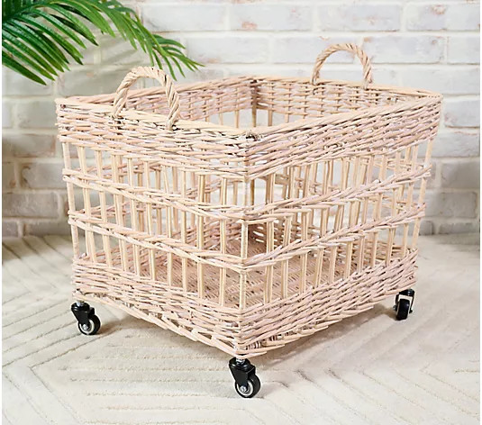 Cozy Cottage by Liz Marie Willow Storage Basket with Wheels | QVC