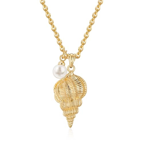 MEVECCO Ocean Pendant Necklace for Women, 18K Gold Plated Imitation Pearl Cubic Zirconia Boho Bea... | Amazon (US)