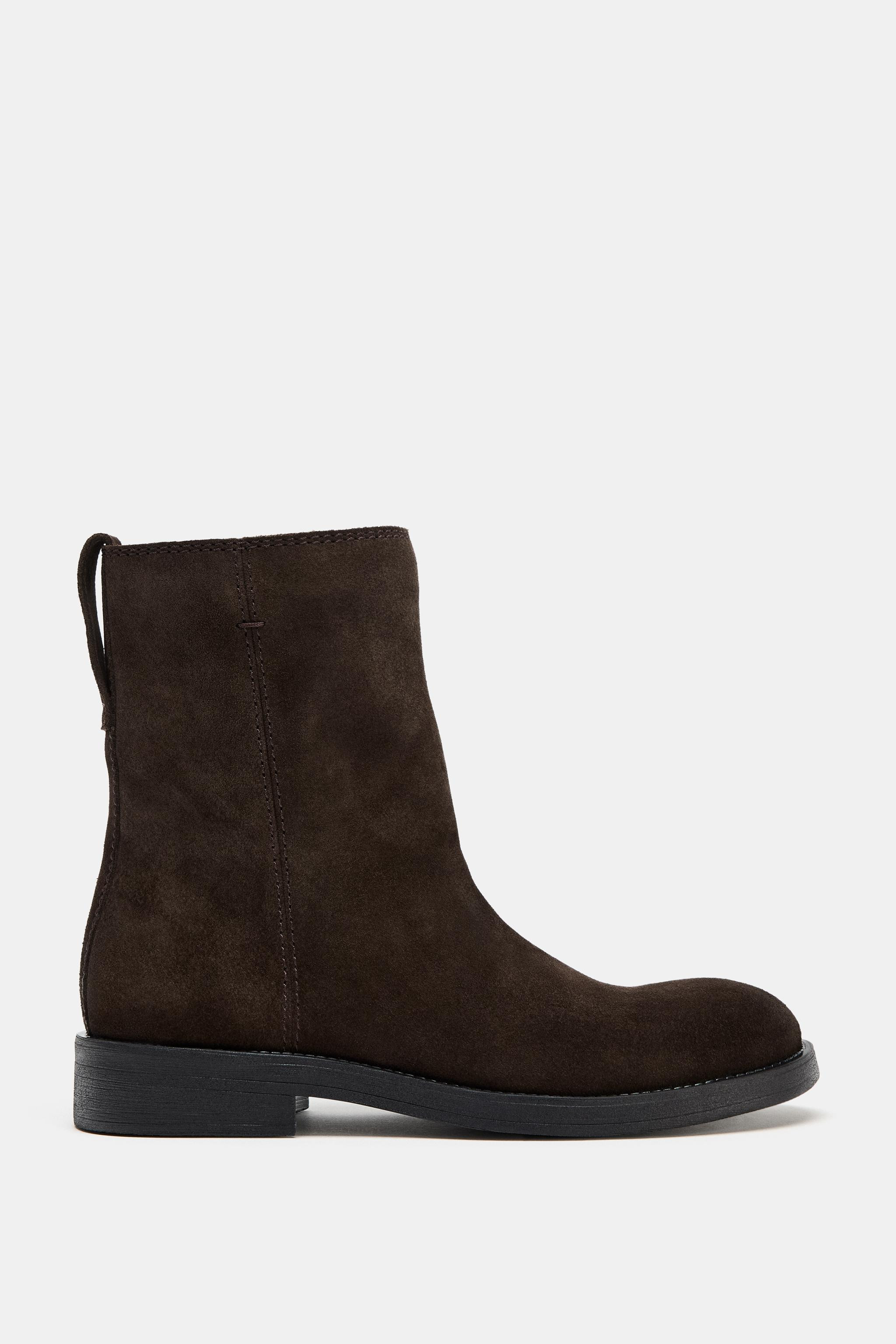 SPLIT LEATHER FLAT ANKLE BOOTS | Zara US
