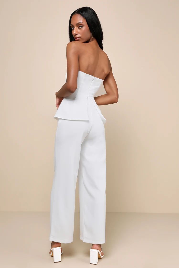 Sophisticated Angel White Strapless Vest Jumpsuit | Lulus