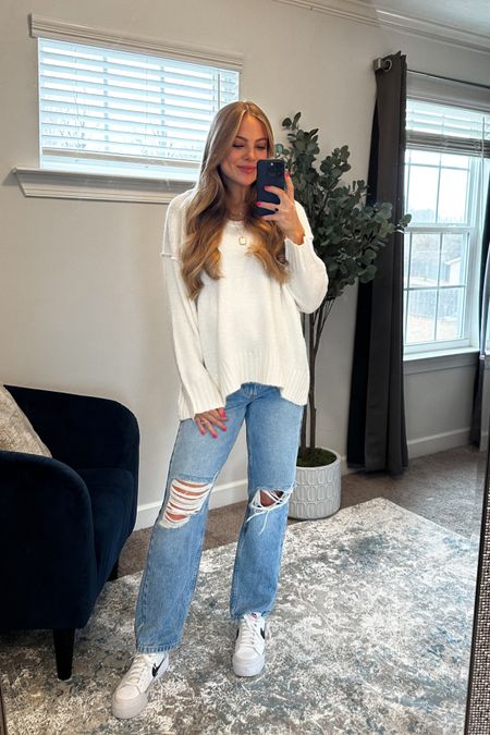 White sweater 
Distressed denim 
Amazon outfit 
Amazon fashion 
Comfy casual outfit 

#LTKfindsunder50 #LTKstyletip #LTKbump