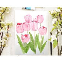 Original Pink Tulips Watercolor Painting Floral Botanical Art | 9.4x12.5 | Etsy (US)