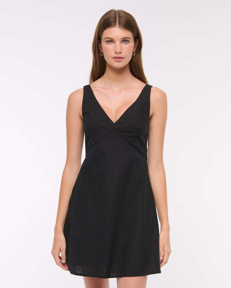 Women's V-Neck Linen-Blend Mini Dress | Women's Dresses & Jumpsuits | Abercrombie.com | Abercrombie & Fitch (US)