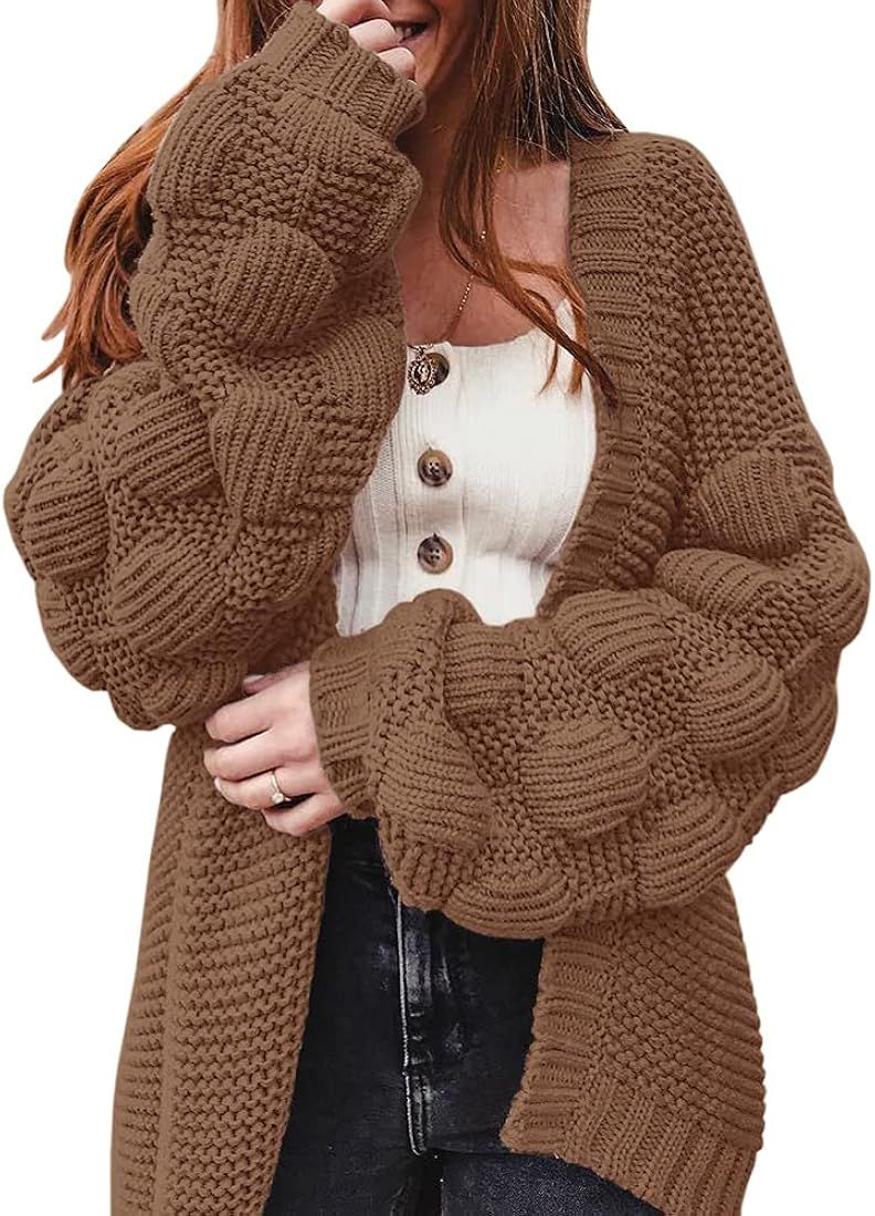 FERBIA Women Oversized Cardigan Knitted Cute Chunky Sweaters Wrap Long Fall Pom Pom Open Front Kn... | Amazon (US)