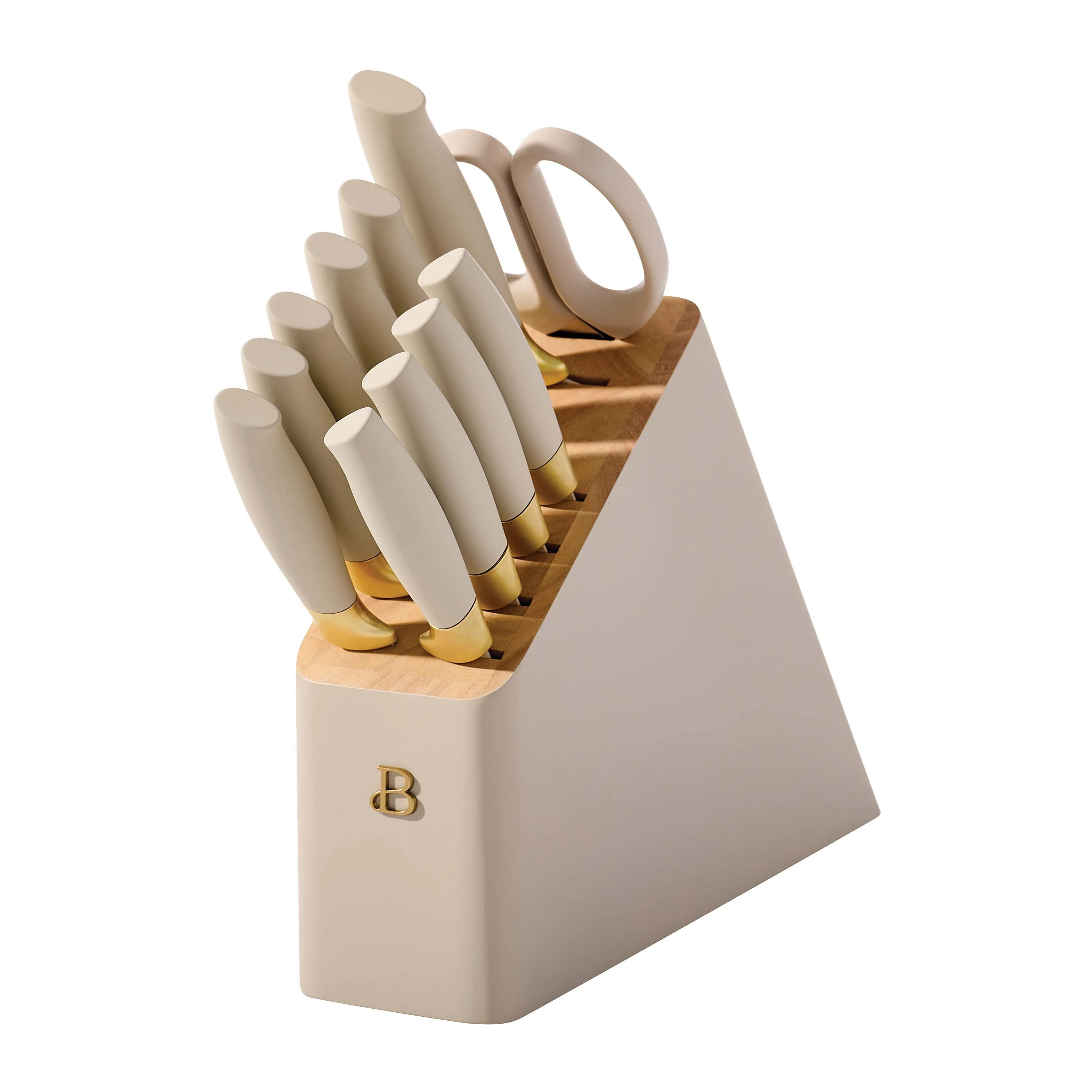 Beautiful 12 Piece Porcini & Gold Knife Block Set with Soft-Grip Ergonomic Handles by Drew Barrym... | Walmart (US)