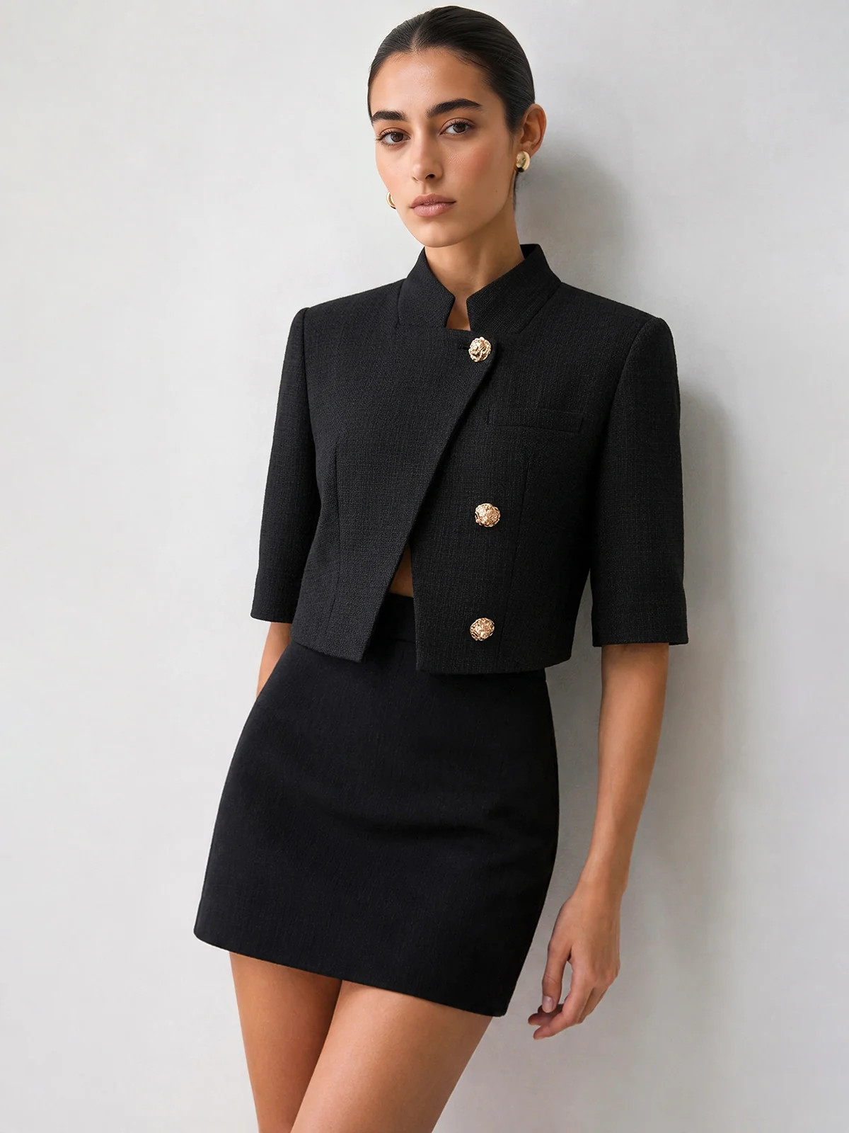 Stand Collar Metal Button Blazer | Commense