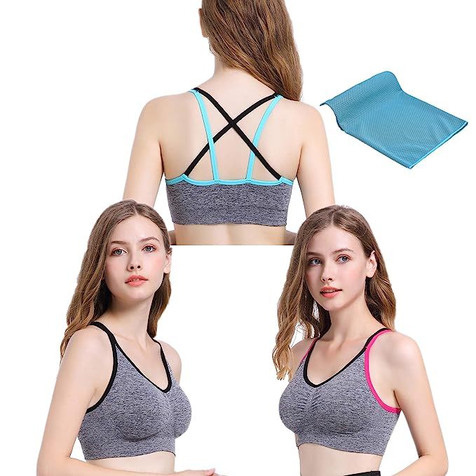PRETTYWELL Strappy Sports Bras, Yoga Bras for Women, Comfortable Padded Cute Workout Gym Bras | Amazon (US)