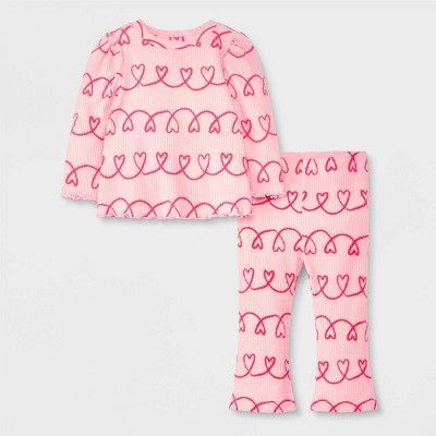 Baby Girls' Heart Cozy Ribbed Top & Bottom Set - Cat & Jack™ Red | Target
