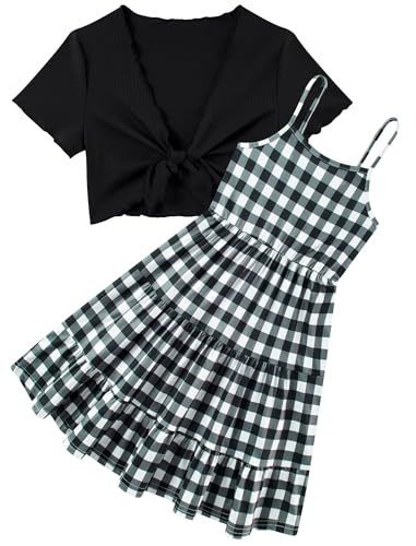 Dresses for Girls Casual Black Plaid Dress Kids School Clothes Size 10-12 | Amazon (US)
