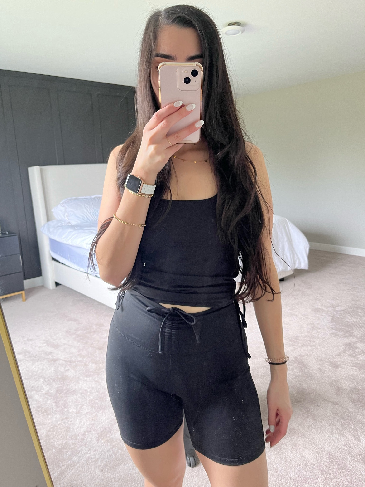 Fabletics ruched biker short and ruched matching tank 