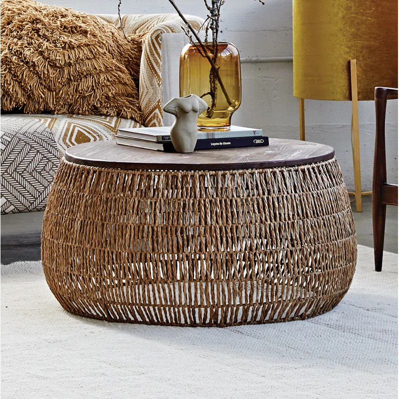 Abbey Hand-Woven Seagrass and Pine Wood Round Coffee Table | Wayfair North America